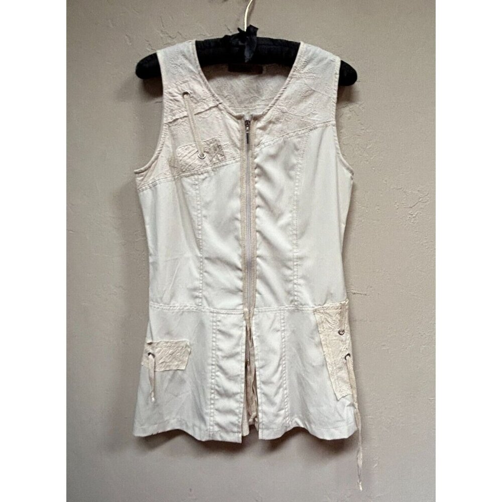 Ad:Hoc le Collezioni Womens Zip Sleeveless Tunic Top Small Ivory Lightweight